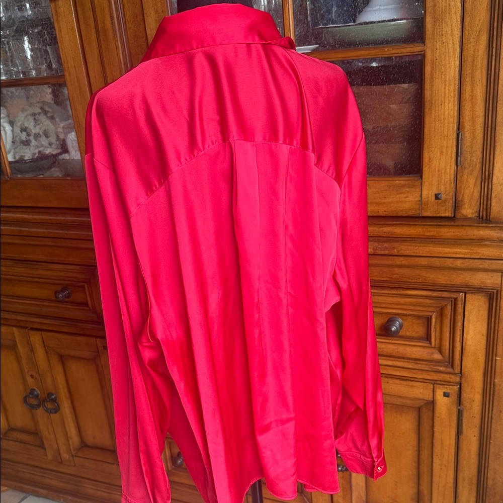 Bold Elements Vibrant Red Button-Down Silky Shirt - image 3